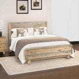 King Size Wooden Bed Frame in Solid Wood Antique Design Light Brown - Front View
