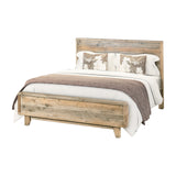 King Size Wooden Bed Frame in Solid Wood Antique Design Light Brown - Side View