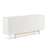 Buffet Sideboard Colour Ceramic Top MDF in Glossy White Gold Colour - Front View