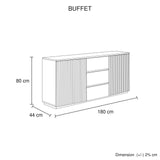 Buffet Ceramic Table Top MDF Cabinet Storage Stainless Steel In White - Rear View