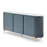 Buffet MDF Glossy Surface Ceramic Top Dark Blue Storage Cabinet - Front View