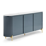 Buffet MDF Glossy Surface Ceramic Top Dark Blue Storage Cabinet - Front View
