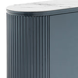 Buffet MDF Glossy Surface Ceramic Top Dark Blue Storage Cabinet - Side View