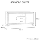 Buffet Sideboard in Silver Brush Colour with Solid Acacia & Veneer Wooden Frame Storage Cabinet with Drawers - 45-Degree Angle