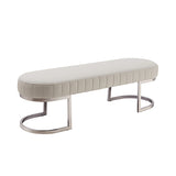 Hilda Bench Chair Air Leather Padded Upholstered Seat Polished Stainless Steel Feet - Front View