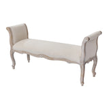 Oak Wood Linen Fabric Beige White Washed Finish Bench Chair - Side View