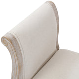 Oak Wood Linen Fabric Beige White Washed Finish Bench Chair - Top-Down View