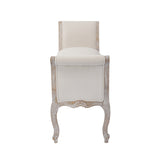 Oak Wood Linen Fabric Beige White Washed Finish Bench Chair - 45-Degree Angle
