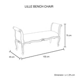 Oak Wood Linen Fabric Beige White Washed Finish Bench Chair - Low Angle
