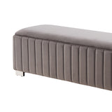 Mercer Bench Chair Fabric Padded Upholstered Seat Polished Stainless Steel Feet - Side View