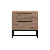 Bedside Table 2 drawers Side Table Solid Acacia Wood Veneered in Tea Colour - Front View