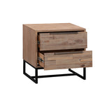 Bedside Table 2 drawers Side Table Solid Acacia Wood Veneered in Tea Colour - Side View