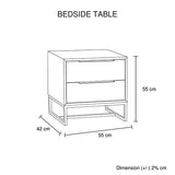 Bedside Table 2 drawers Side Table Solid Acacia Wood Veneered in Tea Colour - Rear View