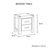 Bedside Table 2 drawers Night Stand in Solid Acacia Wood Oak Colour - Rear View