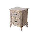 Bedside Table Oak Wood Plywood Veneer White Washed Finish Storage Drawers - Side View
