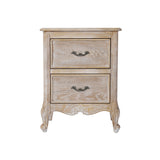 Bedside Table Oak Wood Plywood Veneer White Washed Finish Storage Drawers - Top-Down View