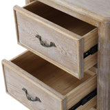 Bedside Table Oak Wood Plywood Veneer White Washed Finish Storage Drawers - 45-Degree Angle
