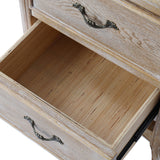 Bedside Table Oak Wood Plywood Veneer White Washed Finish Storage Drawers - Rear View