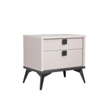 Bedside Table with 2 Storage Drawers MDF Combination of Champagne and Black Colour Nightstand - Front View