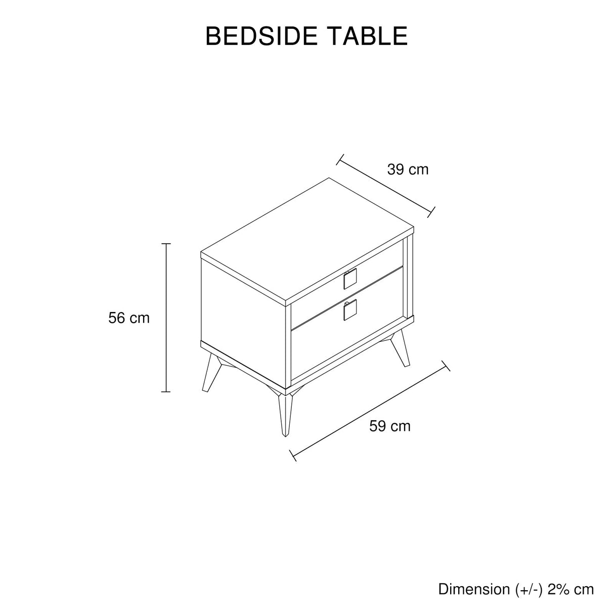Bedside Table with 2 Storage Drawers MDF Combination of Champagne and Black Colour Nightstand