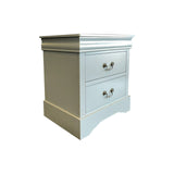 Bedside Table Grey Colour With 2 Drawers Night Stand Solid Wood Metal Handles - Front View