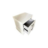 Bedside Table White Colour With 2 Drawers Night Stand Solid Wood Metal Handles - 45-Degree Angle