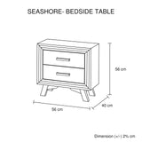 Bedside Table White Colour With 2 Drawers Night Stand Solid Wood Metal Handles - Rear View