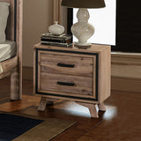 Bedside Table 2 drawer Night Stand with Solid Acacia Storage in Sliver Brush Colour - Front View