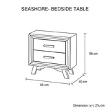 Bedside Table 2 drawer Night Stand with Solid Acacia Storage in Sliver Brush Colour - Rear View
