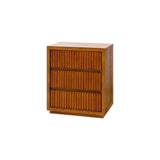 Bedside Table MDF Brown Colour Waveform Design Three Drawers - Front View