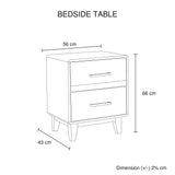 Bedside Table 2 drawers Night Stand Solid Wood Storage Light Brown Colour - Rear View