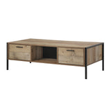 Coffee Table 2 Drawers Particle Board Storage in Oak Colour - Side View