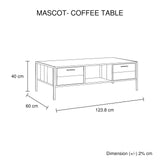 Coffee Table 2 Drawers Particle Board Storage in Oak Colour - Close-Up Angle