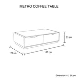 Coffee Table High Gloss Finish MDF Black & White Colour with 2 Drawers Storage - Rear View