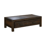 Coffee Table Solid Acacia Wood & Veneer 1 Drawers Storage Chocolate Colour - Front View