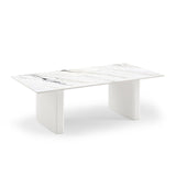 Coffee Table Sintered Stone Top MDF Table Base Glossy White - Front View