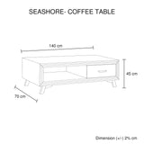 Coffee Table Solid Wood Acacia & Veneer Frame 2 Drawers Storage Sliver Brush Colour - 45-Degree Angle