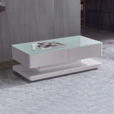 Stylish Coffee Table High Gloss Finish Shiny White Colour with 4 Drawers Storage - 45-Degree Angle