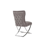 2x Dining Chairs Grey Fabric Upholstery Quilting Silver Color Legs - Side View