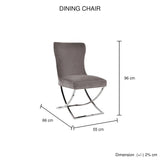 2x Dining Chairs Grey Fabric Upholstery Quilting Silver Color Legs - 45-Degree Angle