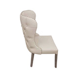 2X Studded Dining Chairs PU Beige & Silver Frame - Front View