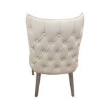 2X Studded Dining Chairs PU Beige & Silver Frame - Side View