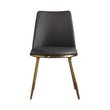 6X Dining Chairs Black Leatherette Seat Golden Frame Tripod Legs Stainless Steel Firm Support - Front View