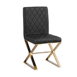 2X Dining Chair Stainless Gold Frame & Seat Black PU Leather - Front View