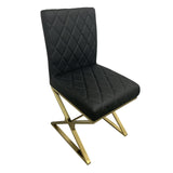 2X Dining Chair Stainless Gold Frame & Seat Black PU Leather - Side View