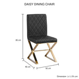 2X Dining Chair Stainless Gold Frame & Seat Black PU Leather - Close-Up Angle