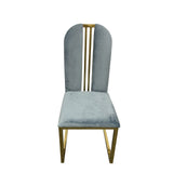 2X Dining Chair Stainless Gold Frame & Seat Blue Fabric - Front View