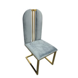 2X Dining Chair Stainless Gold Frame & Seat Blue Fabric - Side View
