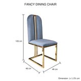 2X Dining Chair Stainless Gold Frame & Seat Blue Fabric - Rear View