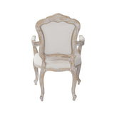 Arm Chair Linen Fabric Beige Oak Wood White Washed Finish - 45-Degree Angle